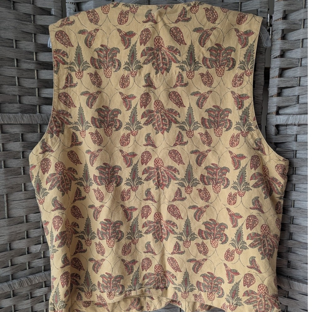 Vtg 90s Eddie Bauer Vest Tan Floral Botanical Print Button Up Womens Sz L Boho - Picture 4 of 7